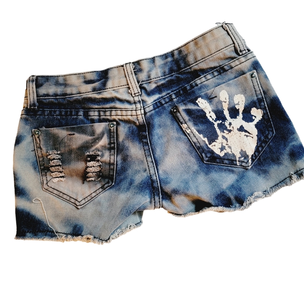 MBG Jeans Womens Blue Tie Dye‎ Cotton Blend Denim Pockets Cut Off Shorts Size 26